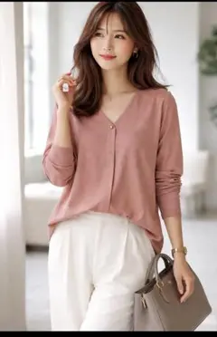 極美品♪ユナイテッドアローズ 異素材ブラウス カットソー ピンクベージュ 長袖