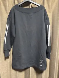 adidas ブラック　ロング丈トレーナー 裏起毛　長袖　黒　L レディース