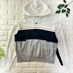 adidas アディダス オリジナルス パーカー 切替 トレフォイル 短丈 白黒のサムネイル