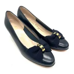 Ferragamo　フェラガモ　パンプス　ヴァラリボン　ネイビー　4　1/2