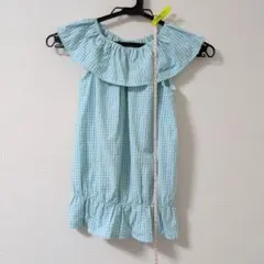 150 チェック　トップス　ミント　グリーン
