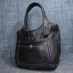 VINTAGE COACH TOTE BAG BLACK ALL LEATHER