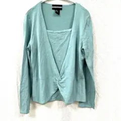 美品 アンサンブルニット M ミントグリーン レース インナー付 春物 ツイスト