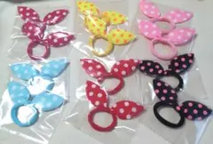 うさぎみみ水玉リボンヘアゴムセット 6種類12個セット