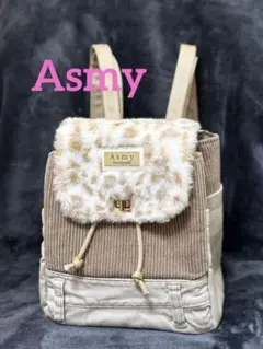 Asmy handmadeファー付きリュック 豹柄 ベージュ ブラウン