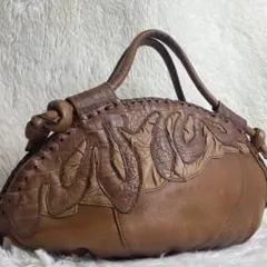 IBIZA イビサ ハンドバッグ レザー パッチワーク ブラウン