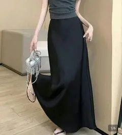 SHEIN ハイウエストサテンロングスカート 黒 XSのサムネイル