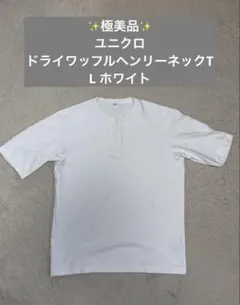 極美品　エアリズムドライワッフルヘンリーネックT ホワイト　Lのサムネイル