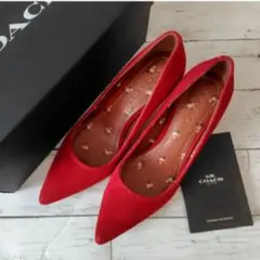 新品!COACHコーチ.スエードパンプス.レッド赤6.5C.23.5cm箱説明書