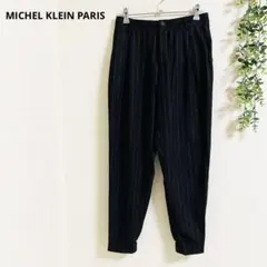 ミッシェルクラン パンツ スラックス M 黒 ストライプ　ゆったりシルエット