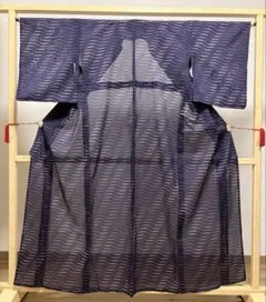 B◆着物くつろぎ 夏物 唐草模様 薄青色 小紋 綿麻 薄物 絽 紗 着物 A◇着物くつろぎ 夏物 麻の葉模様 青色 化繊 小紋 薄物 絽 紗 着物 129