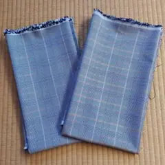 2枚セット　ネイビー系チェック生地 110×80cm ピンク 黄色