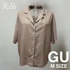 美品 GU リネンブレンドオープンカラーシャツ Mサイズ くすみピンク