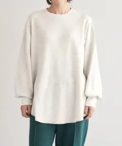 カラーワッフルボリュームスリーブロングTシャツ