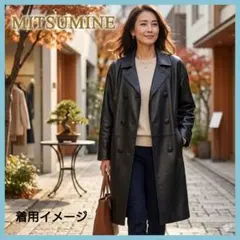美品 ミツミネ 羊革 ラムレザー ダブル ロングコート 黒 MITSUMINE