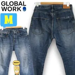 【希少/赤耳】グローバルワーク セルビッジ ストレートデニムパンツ M 濃紺のサムネイル