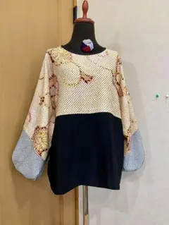 絞り　着物　留袖　ハンドメイド　リメイク　長袖　トップス　コサージュ付き