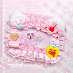 ハンドメイド　名札ケース　名札デコ　横向き　オムライス　メイド　硬質ケース　猫耳