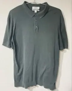 シルクコットン　COS コス 半袖 ニットポロシャツ XL 深緑　スリムのサムネイル