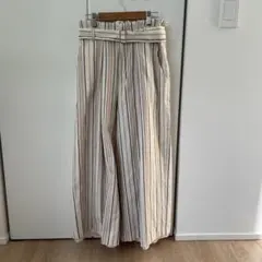 ストライプ柄 ベルト付きワイドパンツ
