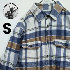 US古着 フランネルシャツgeorge ホワイト ブルー S