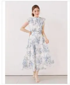 トッコ ガーデンローズプリントシアーチェックフリルブラウス フレアスカート