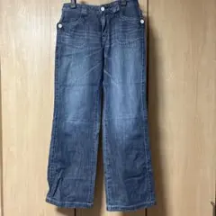 レディース デニムパンツ ボタンポケット　ワイド　ジーンズ　ジーパン　ズボンのサムネイル