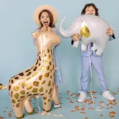 ビッグきりんさん＆ぞうさん風船セット　バースデー飾り　動物　男子　誕生日