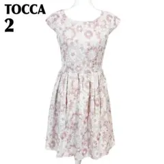 【美品】 TOCCA 半袖ワンピース 2 薄ピンク 花柄総刺繍