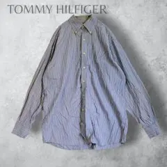 【TOMMY HILFIGER 】　古着　メンズ　ストライプシャツ　ブルー　Lのサムネイル