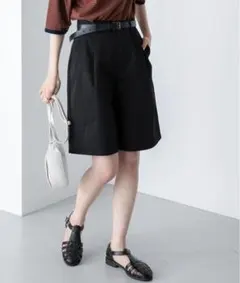 BONLECILL タック入り ハイウエストチノショートパンツ　ブラック　M