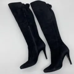 DIANA ロングブーツ 黒 24.5 スエード調 10cmヒール サイドジップ