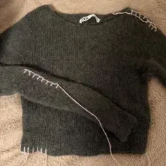 【美品】オリーブグリーン クロップドセーター　クロップドニット　Mサイズ