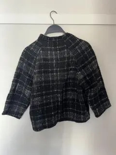【ZARA/ザラ】ニット　七分袖　ツイード　黒 チェック ボックスシルエット