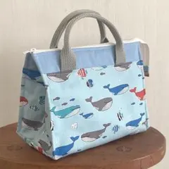 保冷保温ランチバッグ　クジラ　おさかな　保冷バッグ　お弁当袋　ハンドメイド669