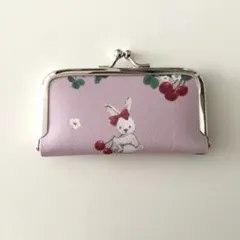 がま口印鑑ケース♡小物ケース　ウサギ＆サクランボ柄　ピンク