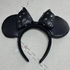 ミッキーマウス耳型カチューシャ 黒 スタッズ装飾付き