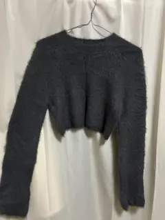 ダークグレー クロップド丈 長袖ニット F
