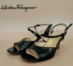Ferragamo フェラガモ サンダル 22cm 黒 本革 ヒール6.5cmのサムネイル