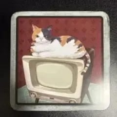 レトロテレビと猫のイラスト缶 小物入れ