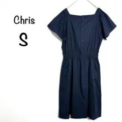 クリス ワンピース ネイビー サイズ1 綿麻 涼感 バックボタン
