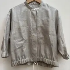 INED イネド　ベージュ　リネン風ノーカラージャケット 7分袖