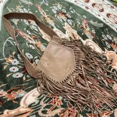 フリンジ レザーショルダーバッグ ブラウン ヴィンテージ風