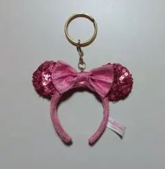 即日発送　ディズニー　カチューシャ型キーホルダー　ミニー　スパンコール　ピンクのサムネイル