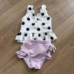 プティマイン 80センチ女の子水着　紺色 ドット柄