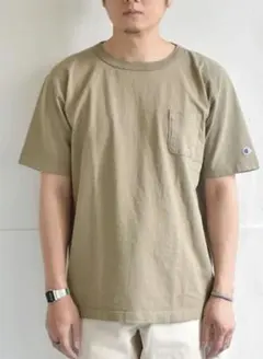 美品 USA製 Champion T1011 ポケット Tシャツ M カーキのサムネイル