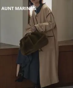 【極美品】アントマリーズ＊パイピング ノーカラー トレンチコート ベージ×黒