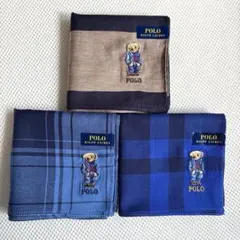 新品　ポロラルフローレン　ポロベア　ハンカチ　３枚　チェック　ボーダー