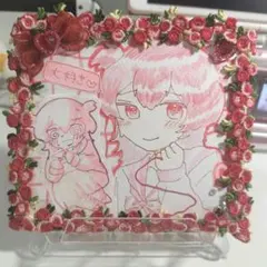 【ハンドメイド】デコ色紙 赤色の女の子イラスト（おまけ付き）一点もの