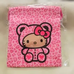 ハローキティ　巾着S　ヒョウ柄　くま　ピンク